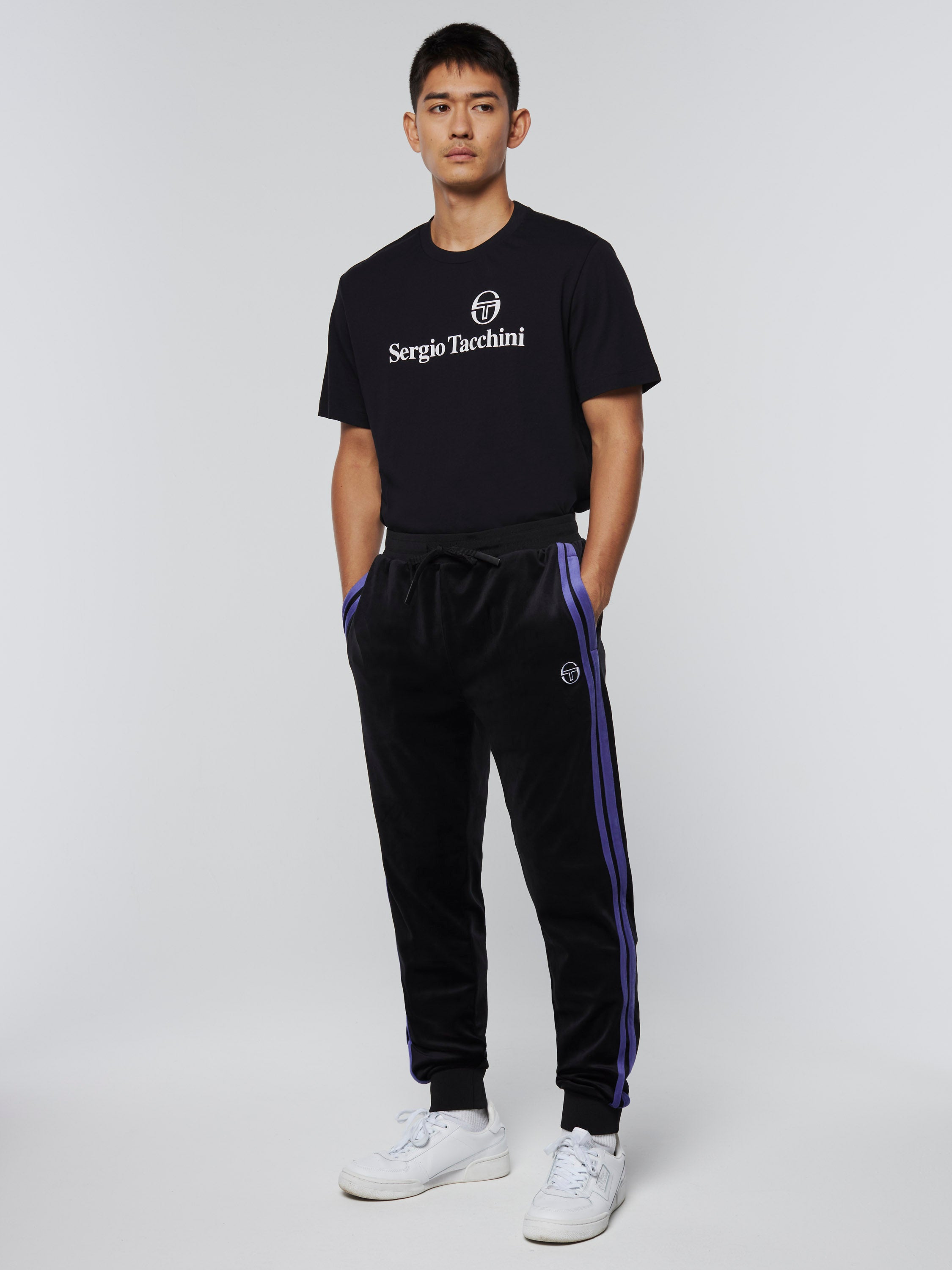 Sergio Tacchini Debossed Velour Track Pants Black STF22M50521-900 - S