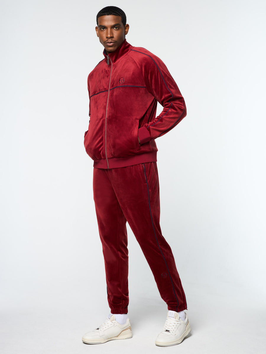 Red velour tracksuit mens deals