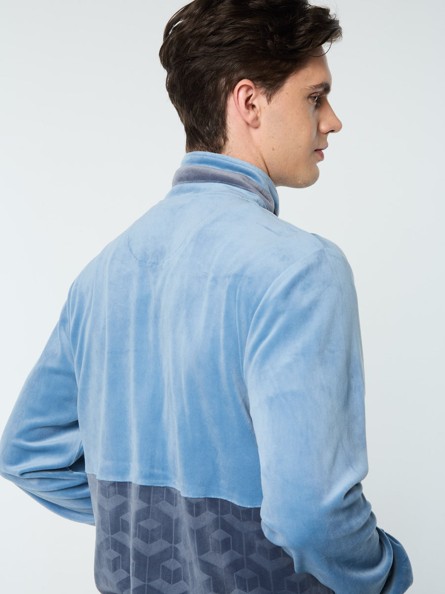 Foggia Velour Debossed Track Jacket- Coronet Blue