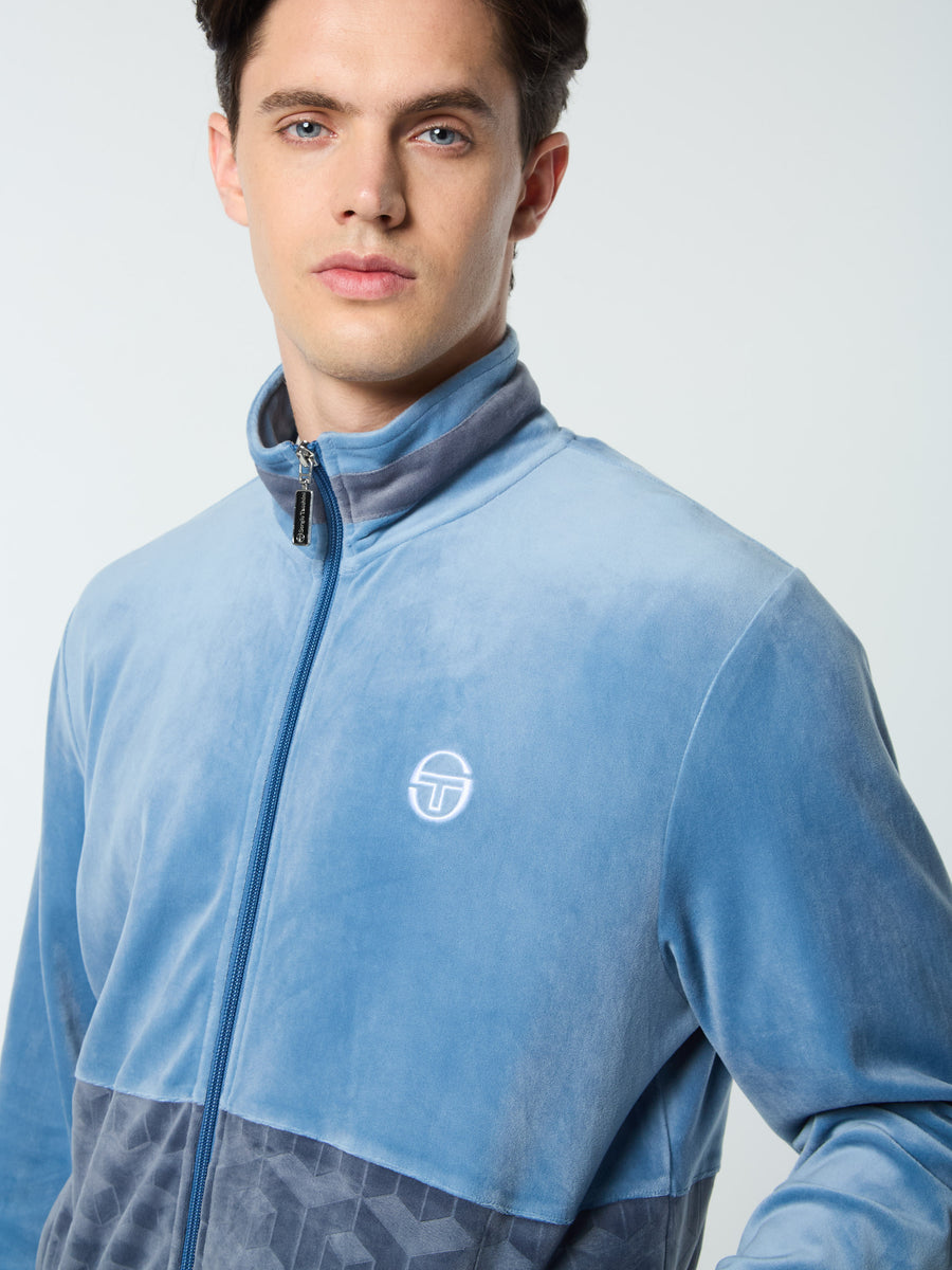 Foggia Velour Debossed Track Jacket- Coronet Blue