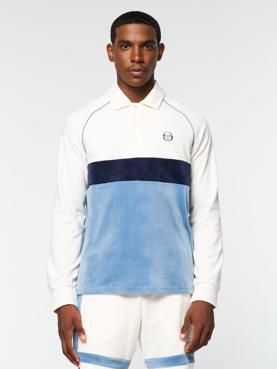 Noci Velour Long Sleeve Polo- Gardenia