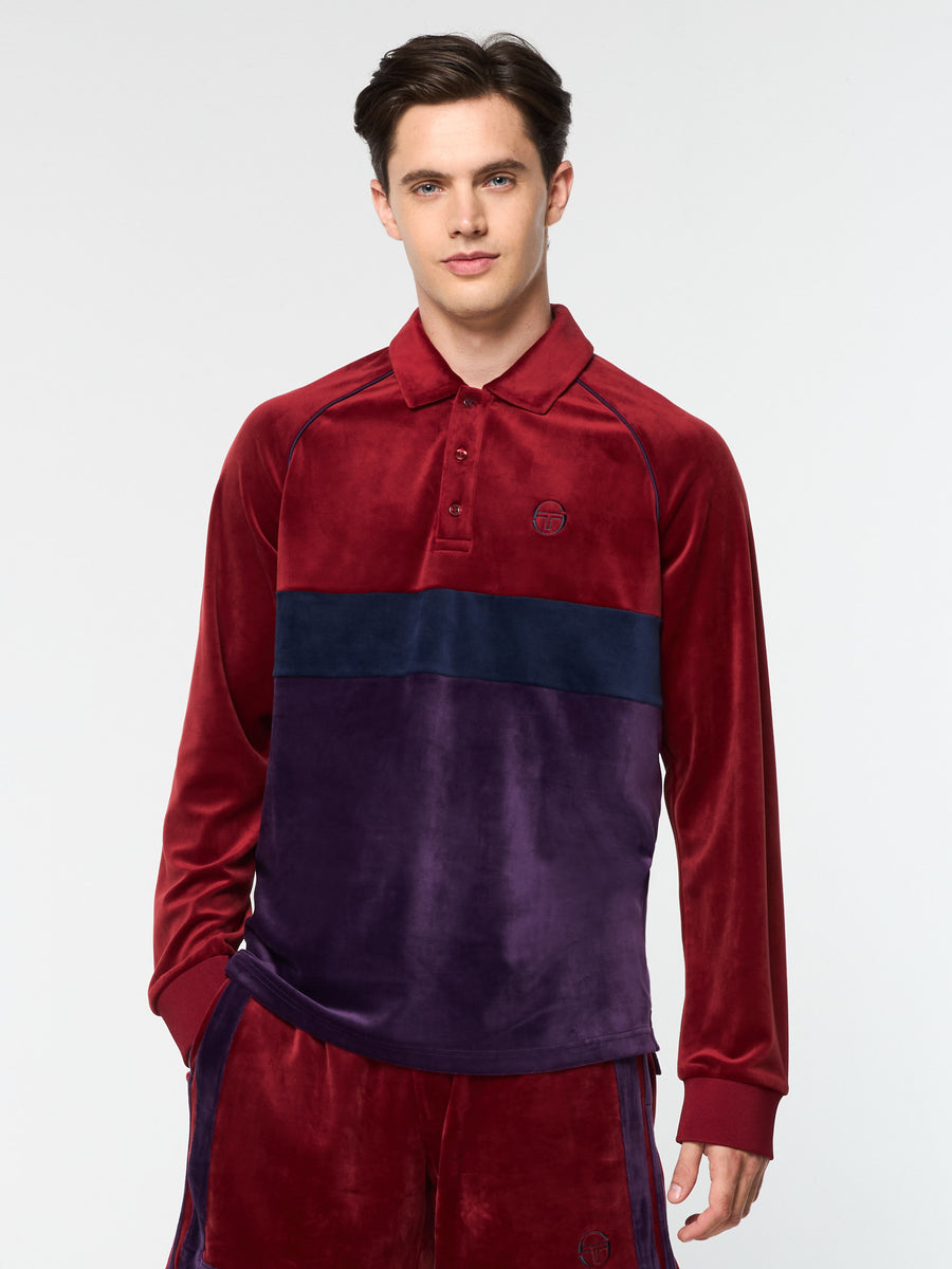 Noci Velour Long Sleeve Polo- Sun Dried Tomato