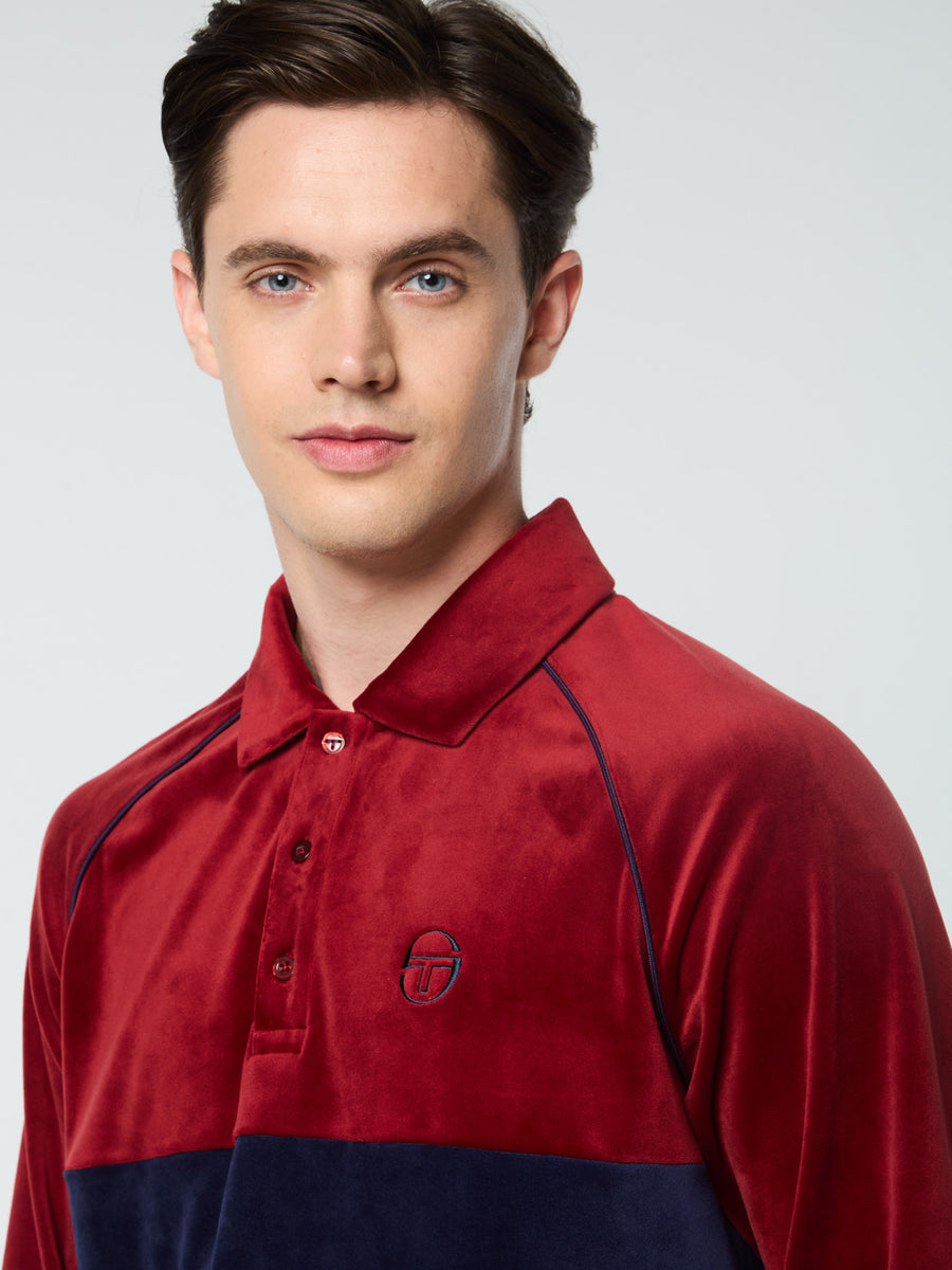 Noci Velour Long Sleeve Polo- Sun Dried Tomato