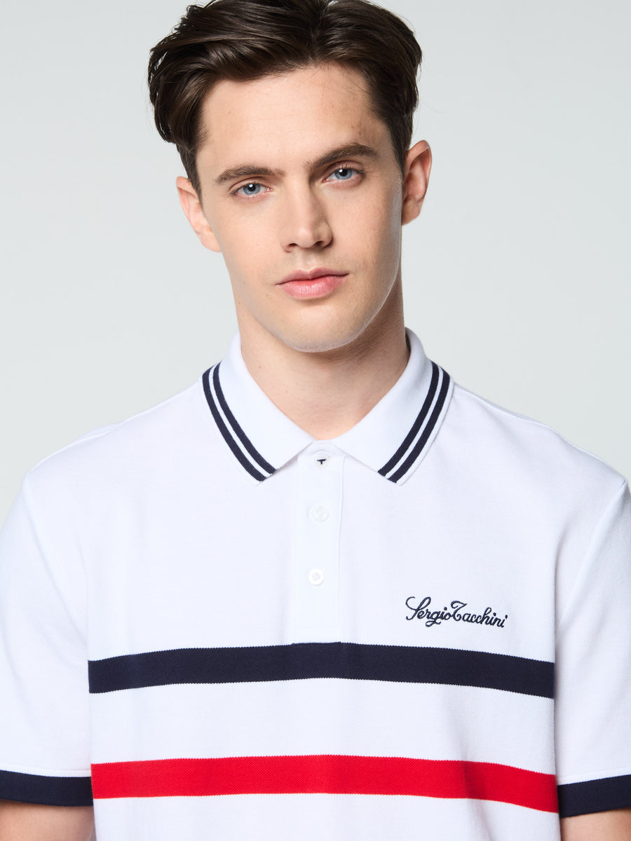 Vieste Stripe Polo- Brilliant White