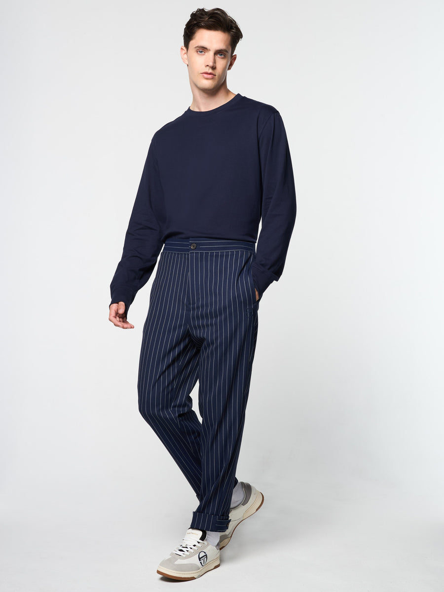 Gessato Suiting Track Pant- Maritime Blue