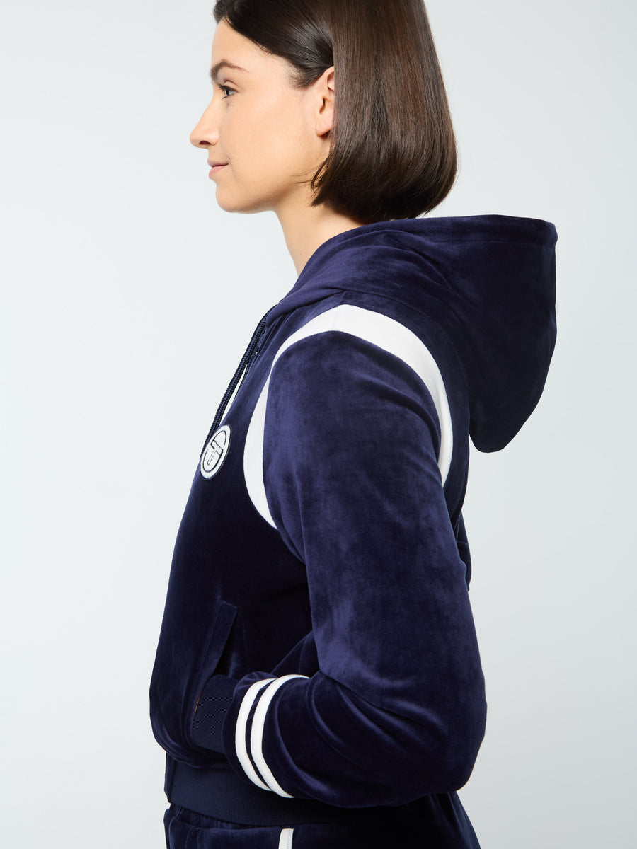 Veneto Velour Zip-Up Hoodie- Maritime Blue