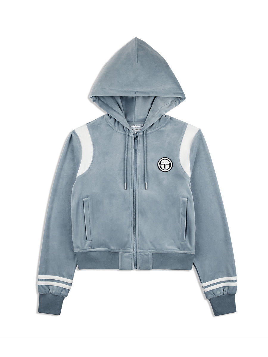 Veneto Velour Zip-Up Hoodie- Celestial Blue