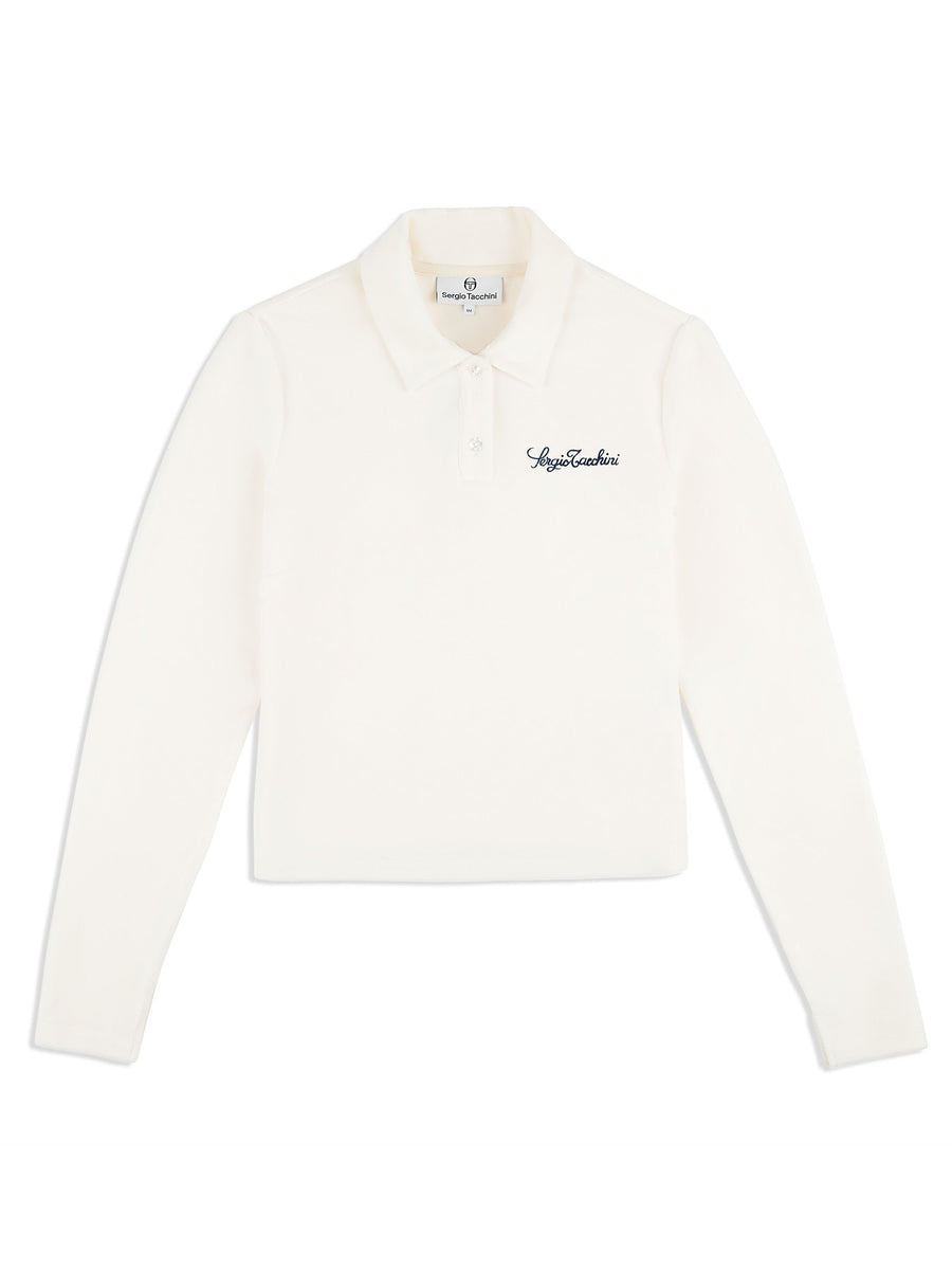 Veneto Velour Long Sleeve Polo- Gardenia