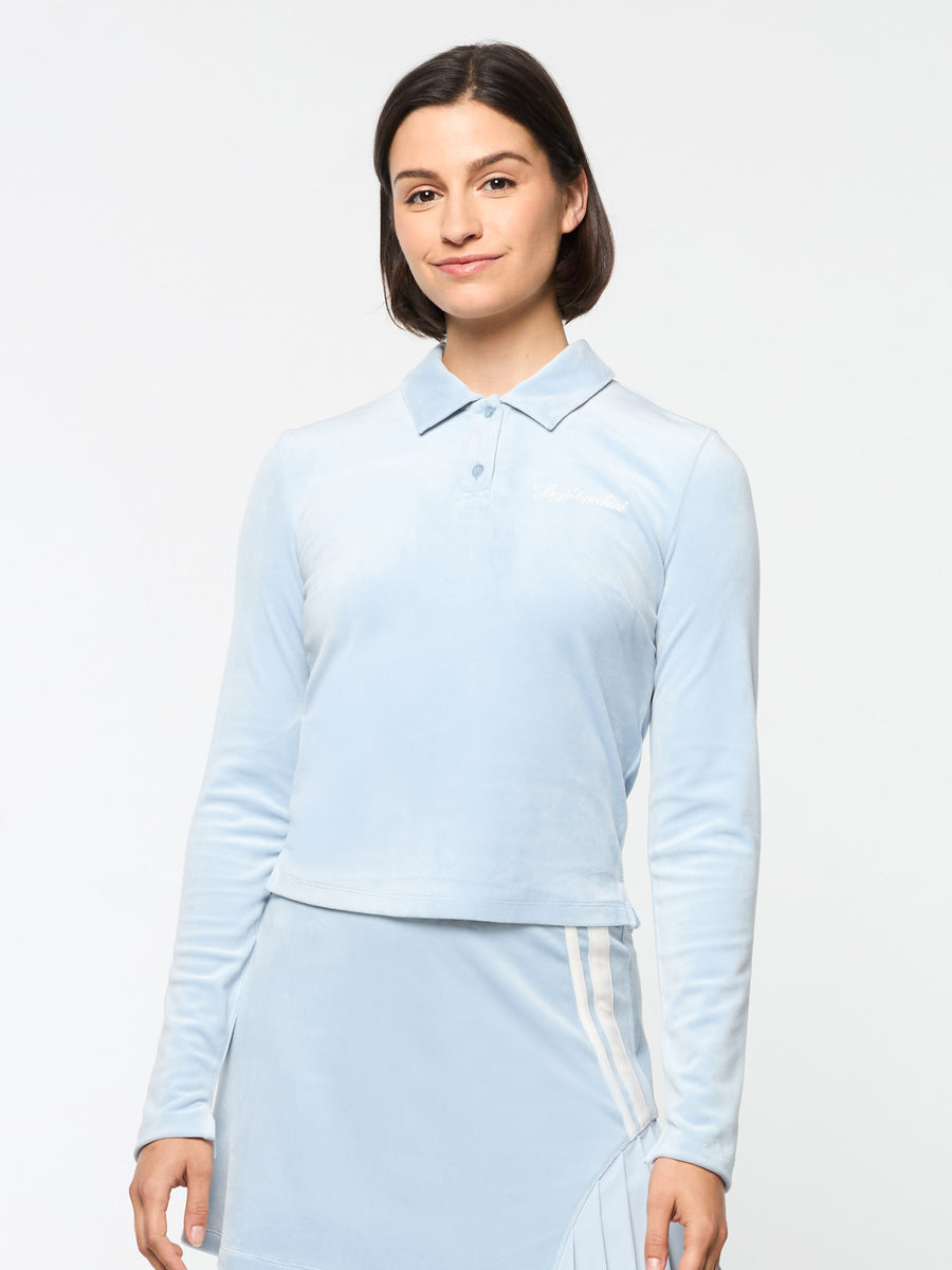 Veneto Velour Long Sleeve Polo- Celestial Blue