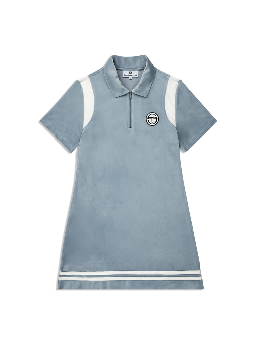 Veneto Velour Polo Mini Dress- Celestial Blue