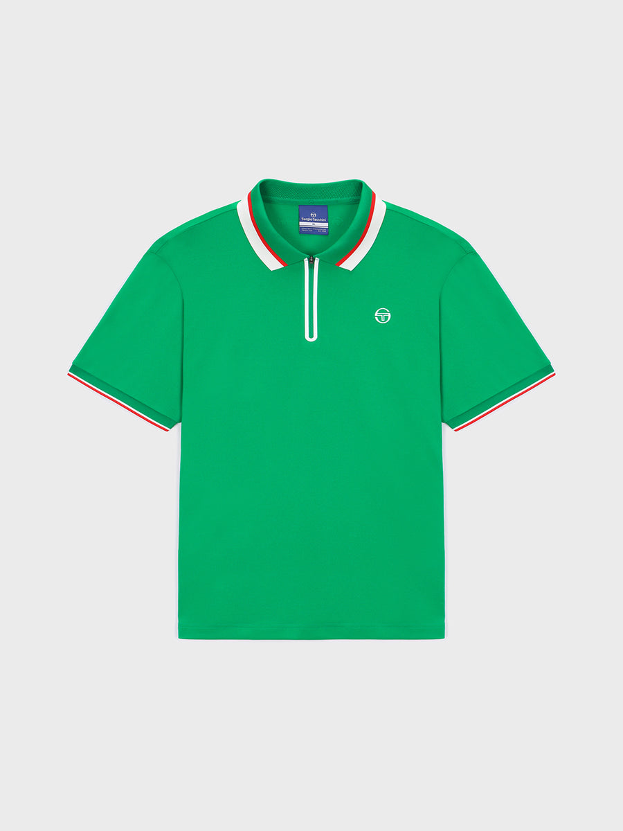 Flag Half-Zip Polo Shirt- Green