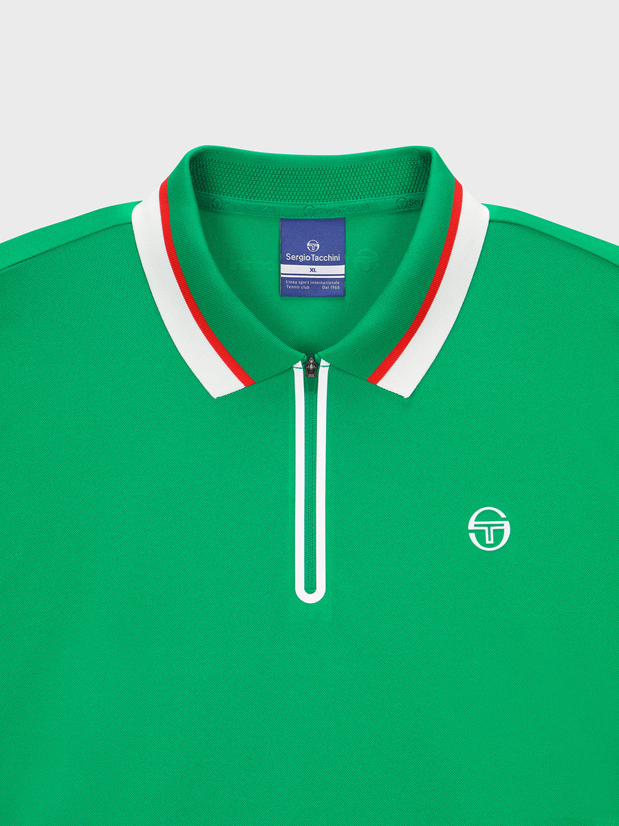 Flag Half-Zip Polo Shirt- Green