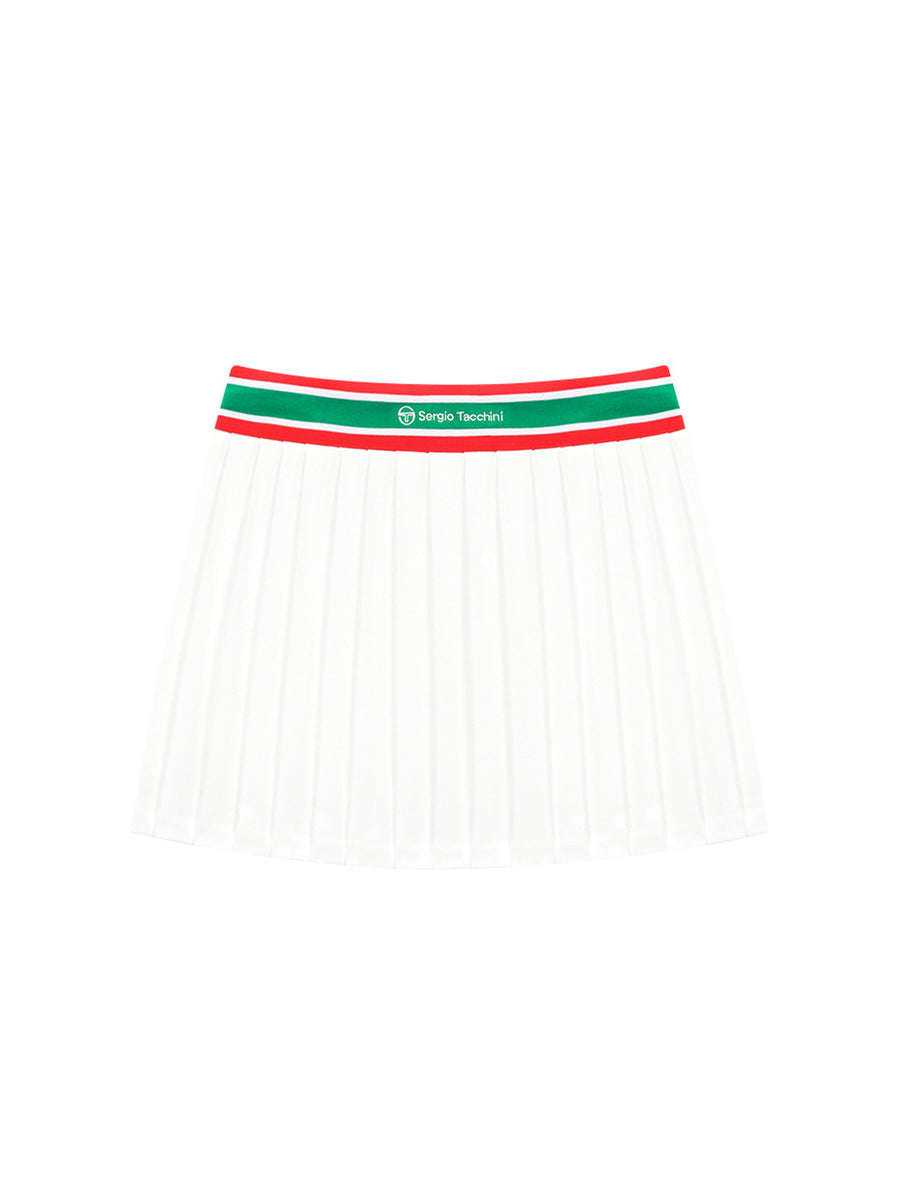 Flag Waistband Pleated Skirt- Off White