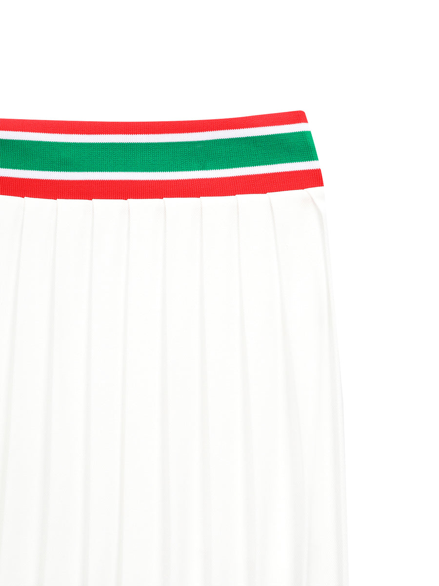 Flag Waistband Pleated Skirt- Off White