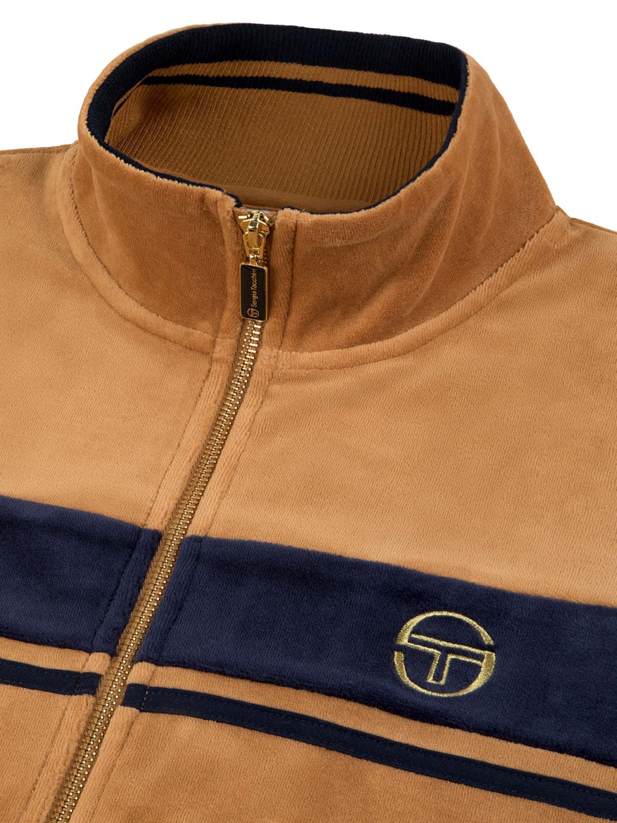 Damarindo Velour Track Jacket- Almond/ Maritime Blue