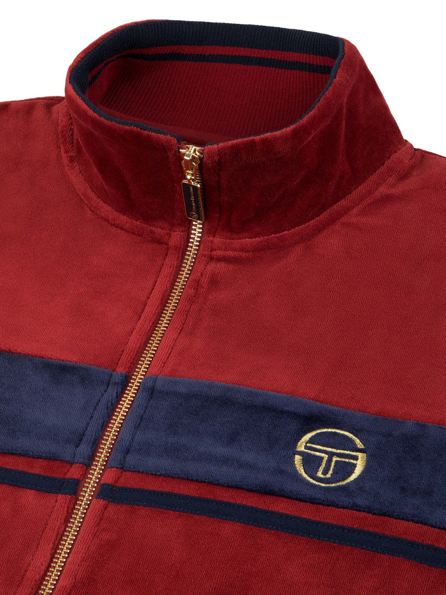 Damarindo Velour Track Jacket- Merlot/ Maritime Blue