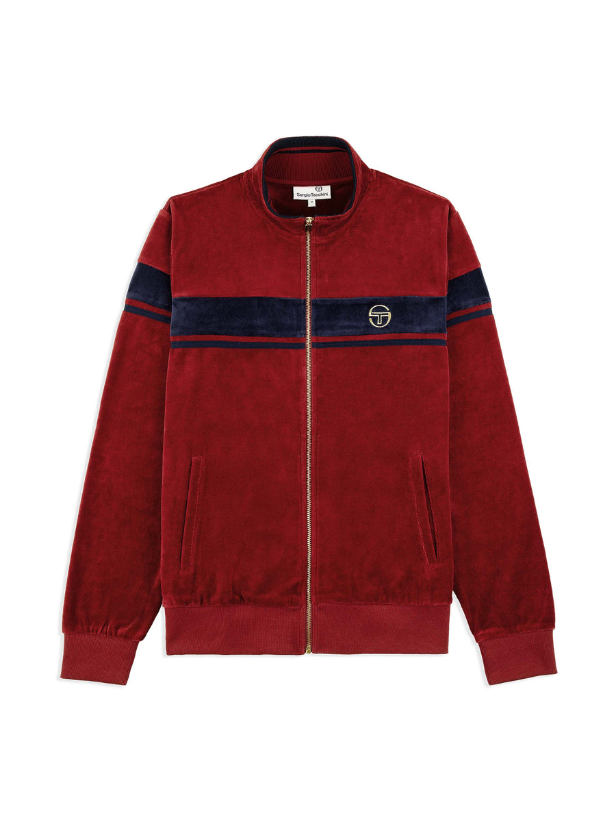 Damarindo Velour Track Jacket- Merlot/ Maritime Blue