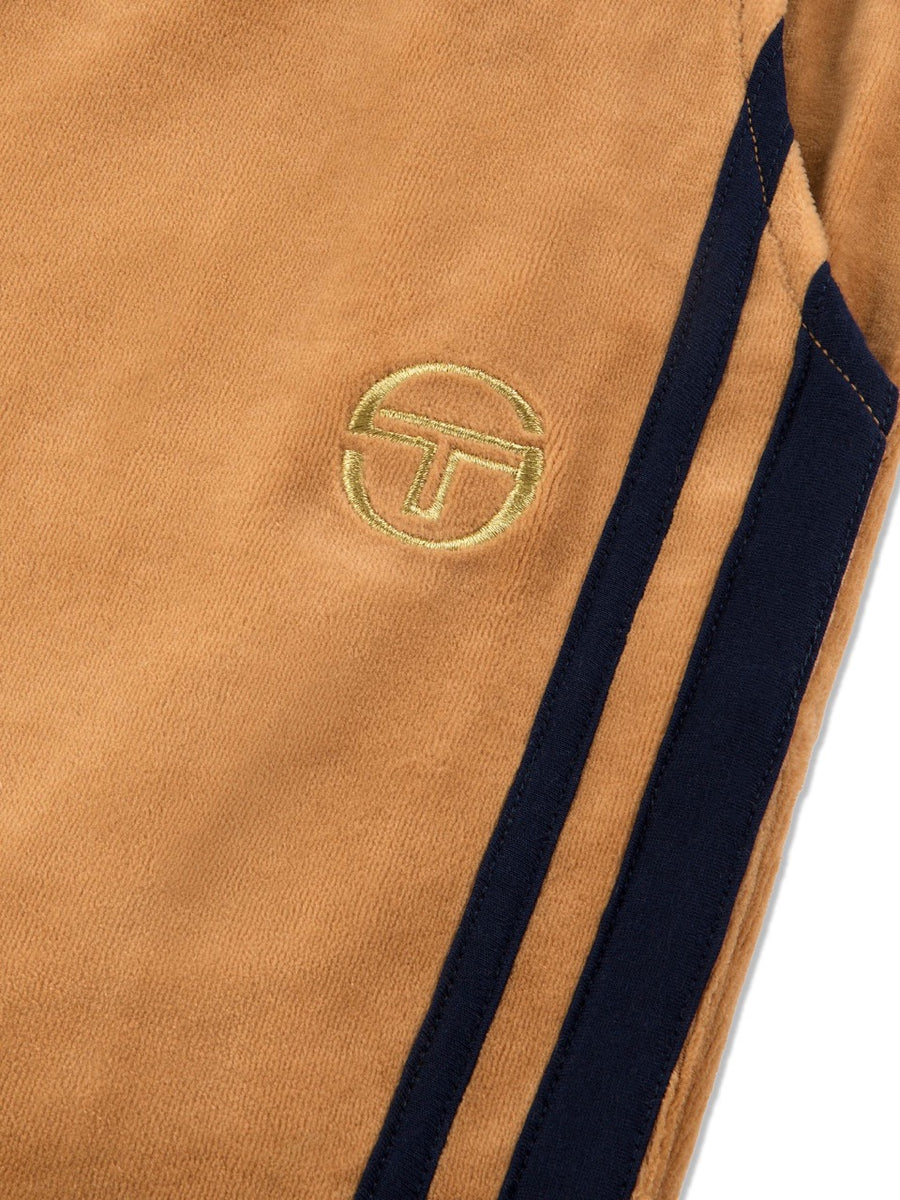 Damarindo Velour Track Pant- Almond/ Maritime Blue