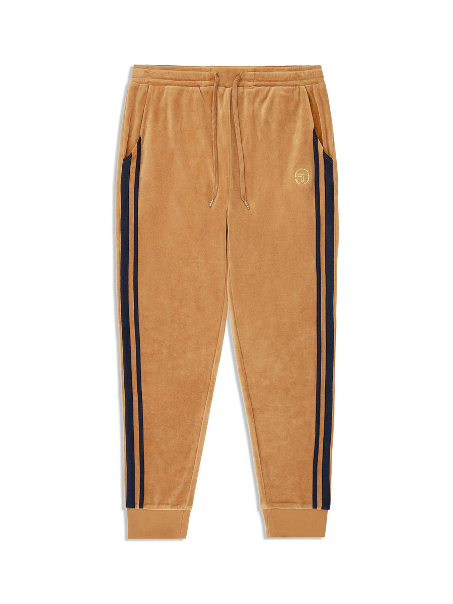 Damarindo Velour Track Pant- Almond/ Maritime Blue