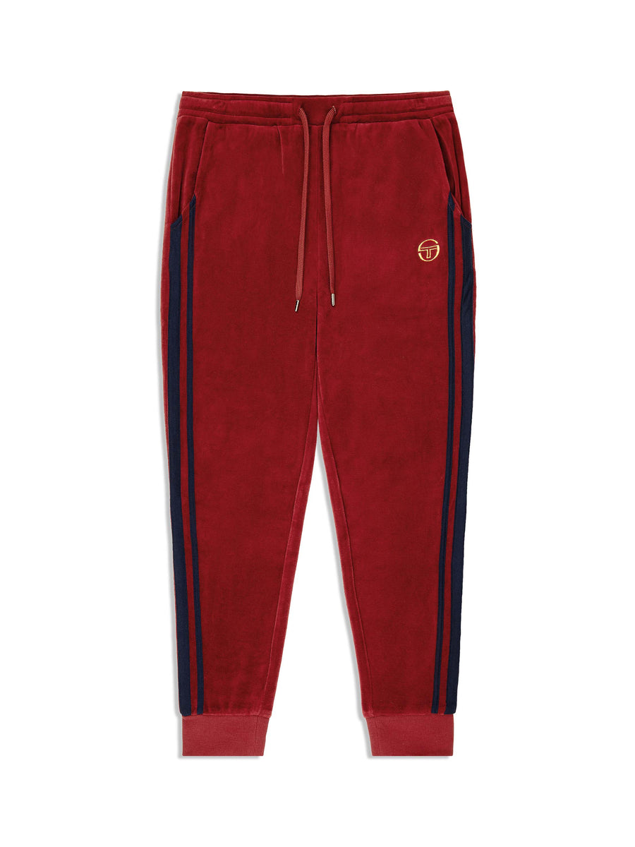 Damarindo Velour Track Pant- Merlot/ Maritime Blue